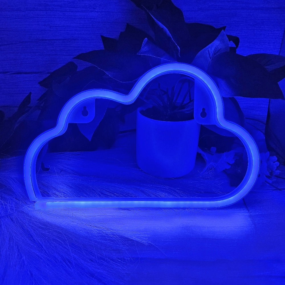 blue cloud-shaped LED neon light. Batter Or Usb Operated On Off Switch